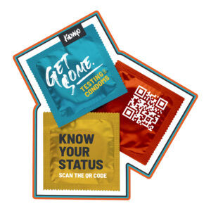 Sticker: KnoWyo Get Some Testing/Condoms, Know Your Status, 10/bag